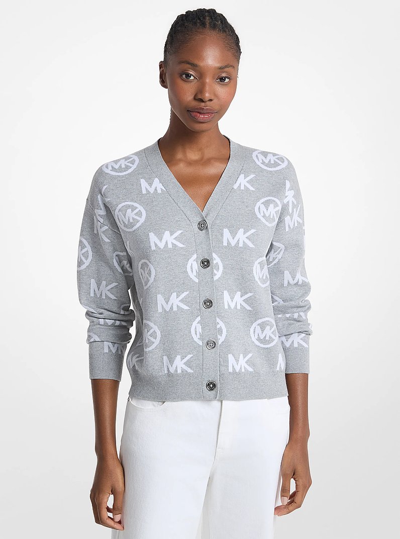 Cardigan en m&eacute;lange de jacquard de coton &agrave; logo in GRIS PERLE | Michael Kors