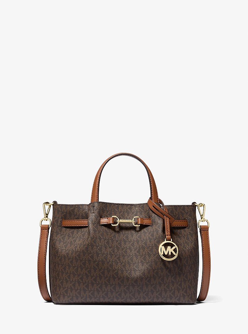 Carson Small Signature Logo Satchel in BROWN | Michael Kors