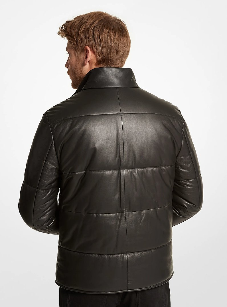 Quilted Leather Puffer Jacket in BLACK | Michael Kors