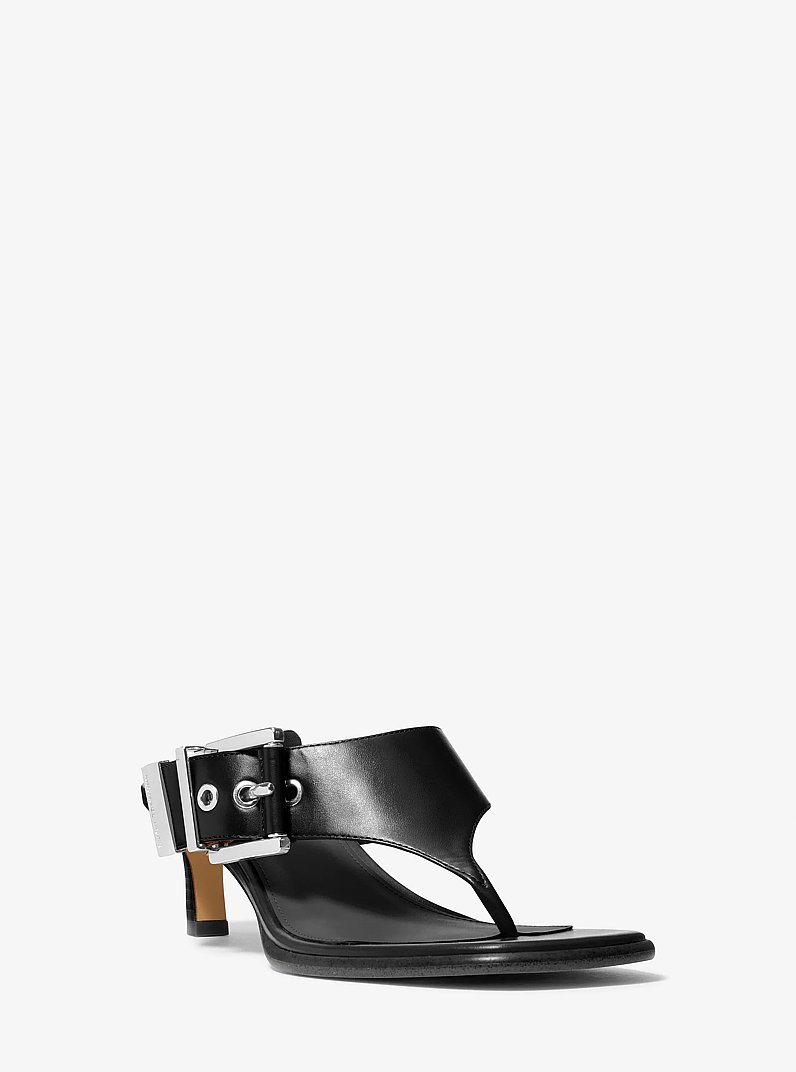 Rowen Leather Thong Sandal in BLACK | Michael Kors