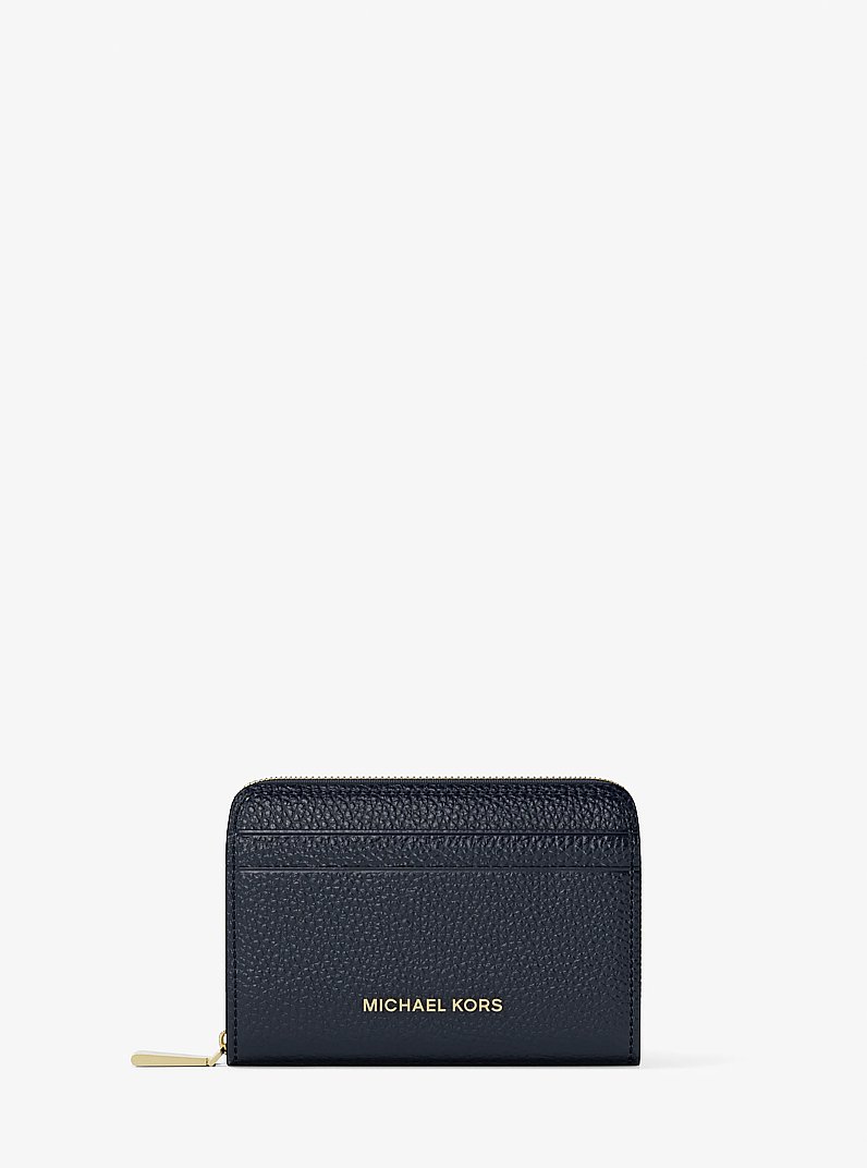 Petit porte-cartes enti&egrave;rement zipp&eacute; Jet Set en cuir grain&eacute; in BLEU DE MINUIT | Michael Kors