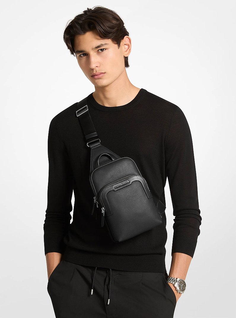 Hudson Medium Pebbled Leather Double-Zip Sling Bag in BLACK | Michael Kors