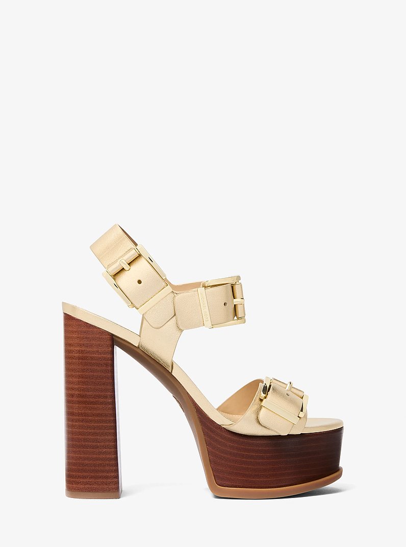 Colby Metallic Leather Platform Sandal in PALE GOLD | Michael Kors