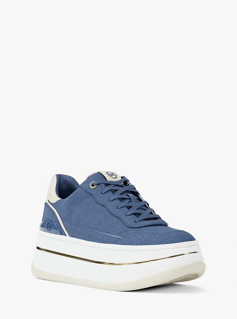Sneaker Hayes in pelle scamosciata stampa coccodrillo con plateau in BLU FRANCESE | Michael Kors