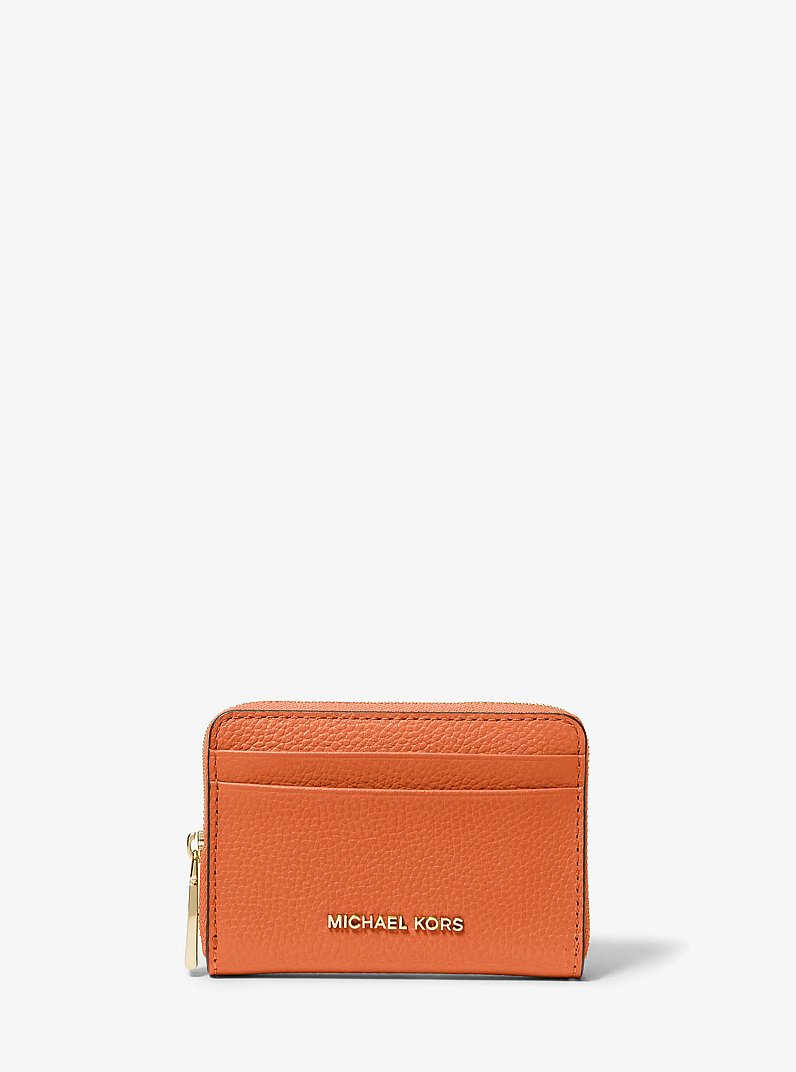 Jet Set Small Pebbled Leather Zip-Around Card Case in ORANGE PUNCH | Michael Kors
