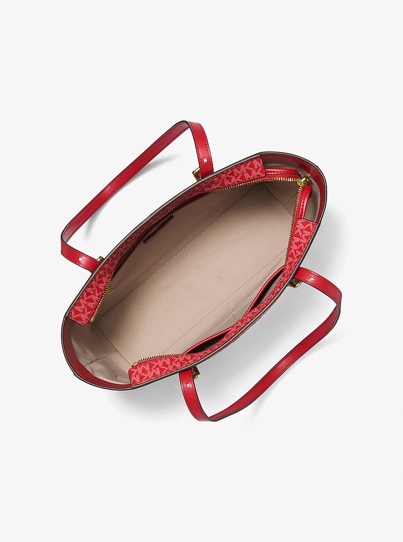 Quinn Medium Signature Logo and Leather Tote Bag in CRIMSON | Michael Kors