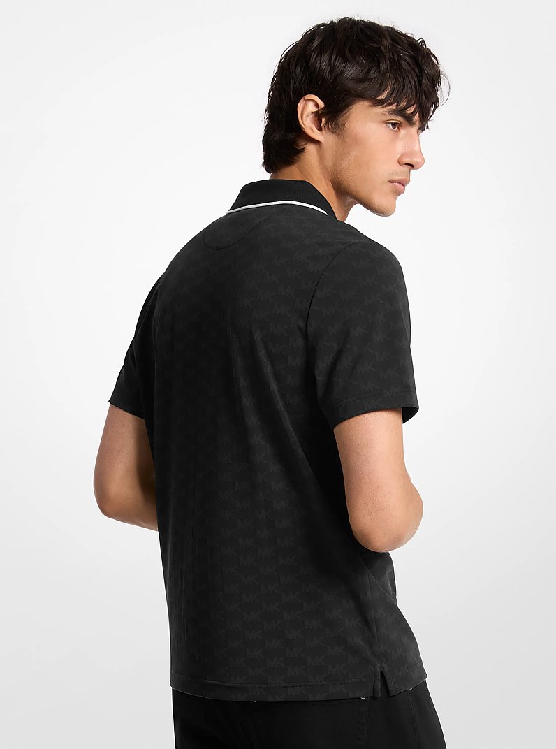 Logo Jacquard Zip-Up Polo Shirt in BLACK | Michael Kors