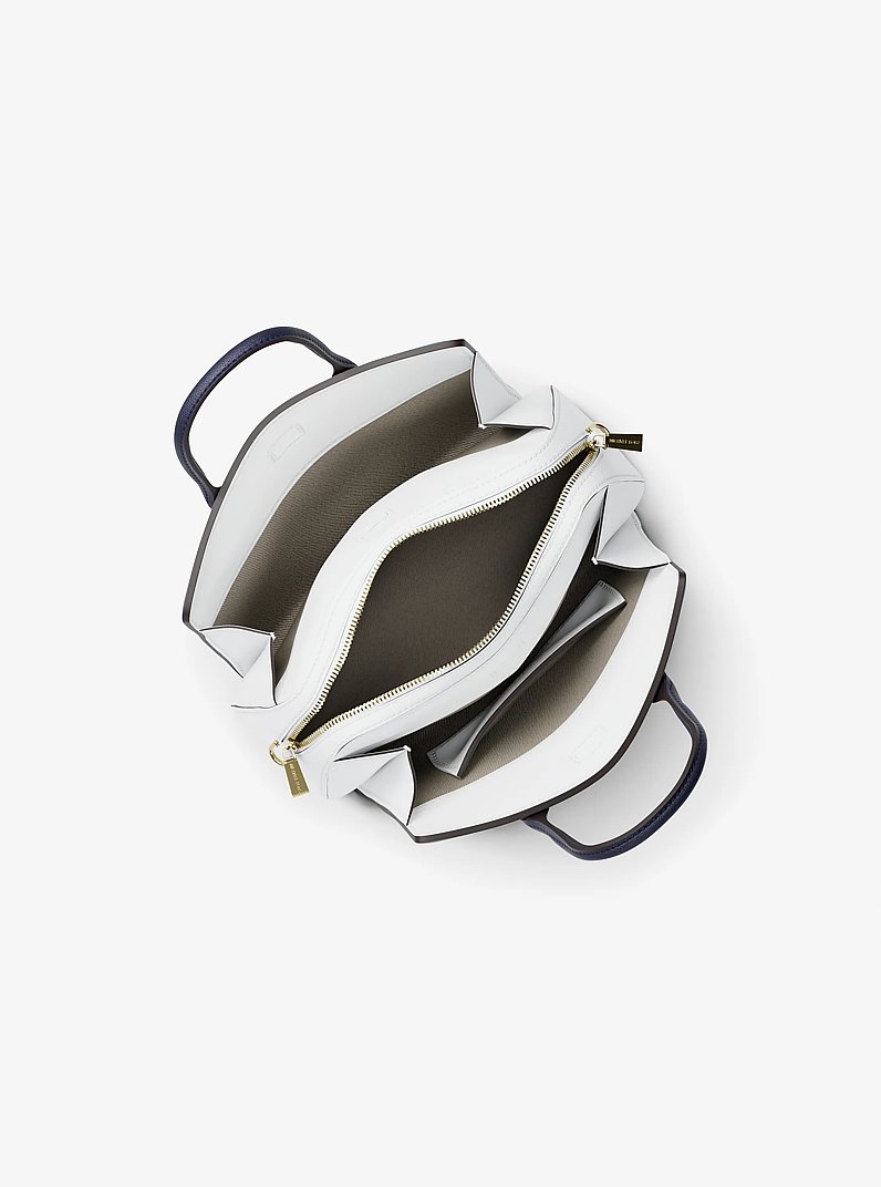 Laila Small Color-Block Pebbled Leather Satchel in FRCH BLU MLT | Michael Kors