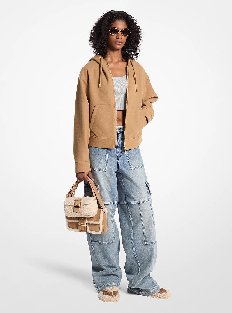 Wool Blend Zip-Up Hoodie in DARK CAMEL | Michael Kors