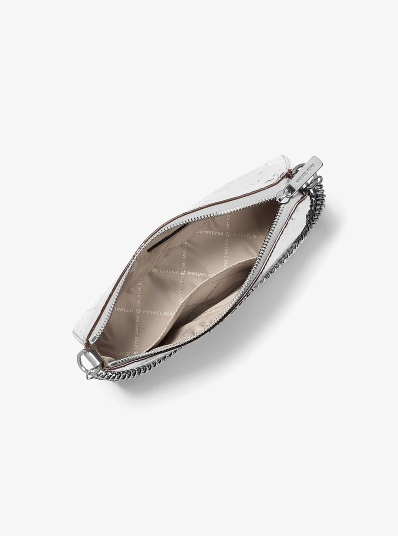 Jet Set Patent Logo Debossed Pochette and Card Case Gift Set in SILVER | Michael Kors
