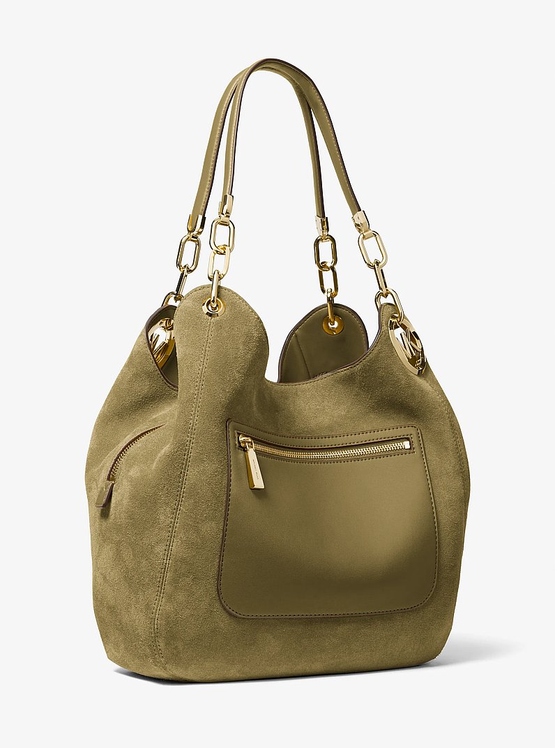 Grand sac &agrave; &eacute;paule Lillie en su&egrave;de in PISTACHE | Michael Kors