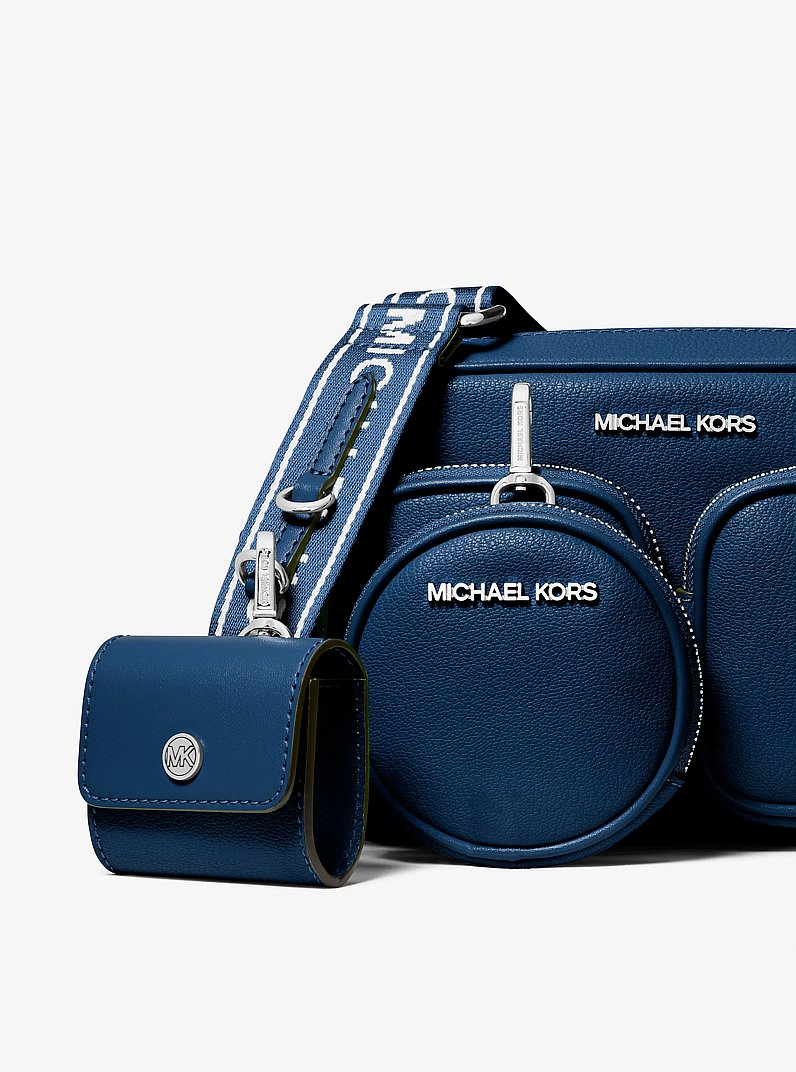 Jet Set Leather Medium Crossbody Bag with Case for Apple Airpods Pro&reg; in NAVY | Michael Kors