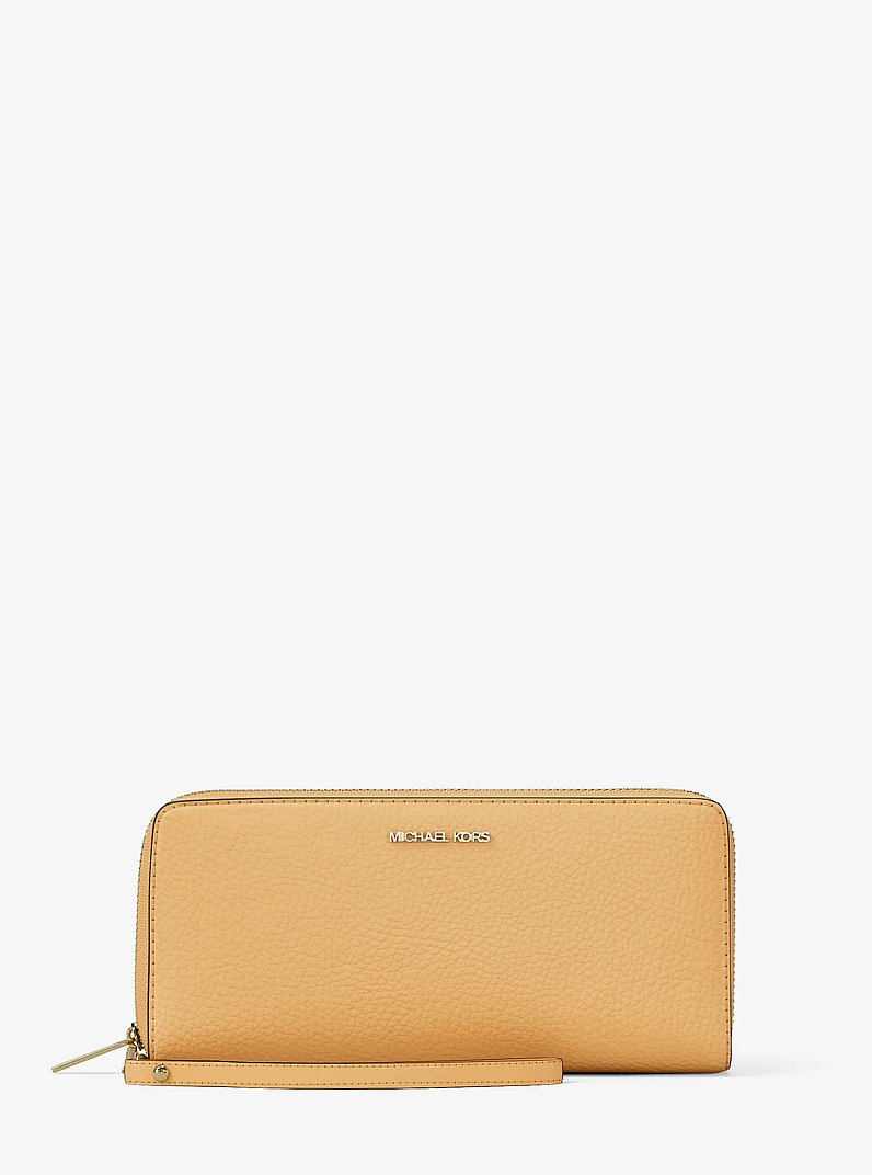Jet Set Travel Large Pebbled Leather Wristlet in HONEYWHEAT | Michael Kors
