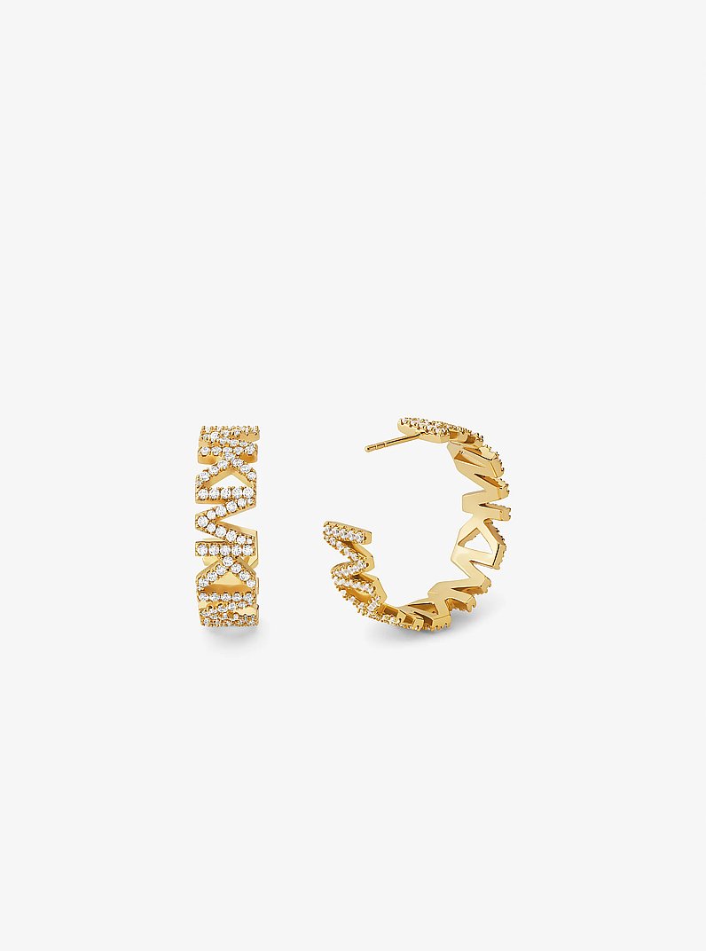 Precious Metal-Plated Brass Pav&eacute; Logo Large Hoop Earrings in GOLD | Michael Kors