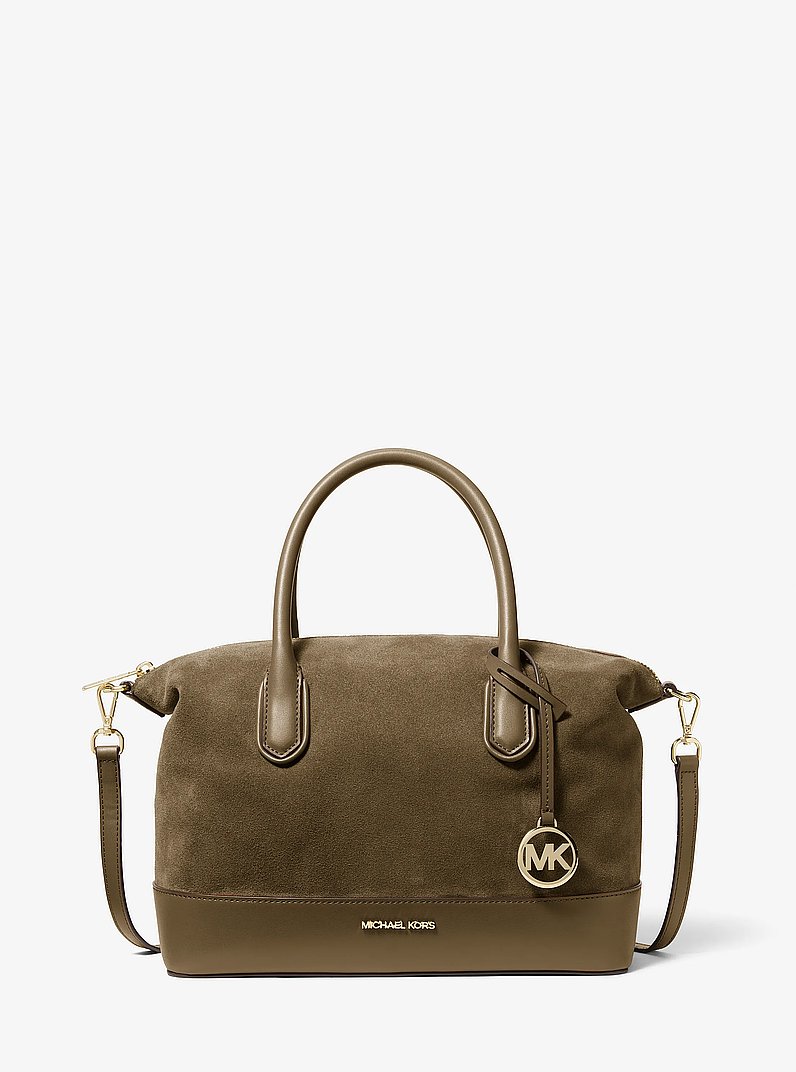 Hyde Medium Suede Satchel in LODEN | Michael Kors