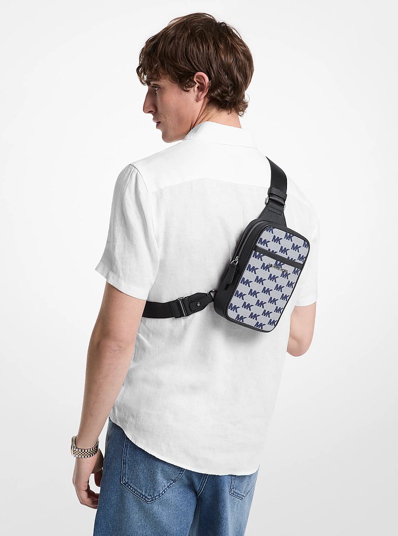 Cooper Logo Jacquard Sling Pack in NAVY | Michael Kors