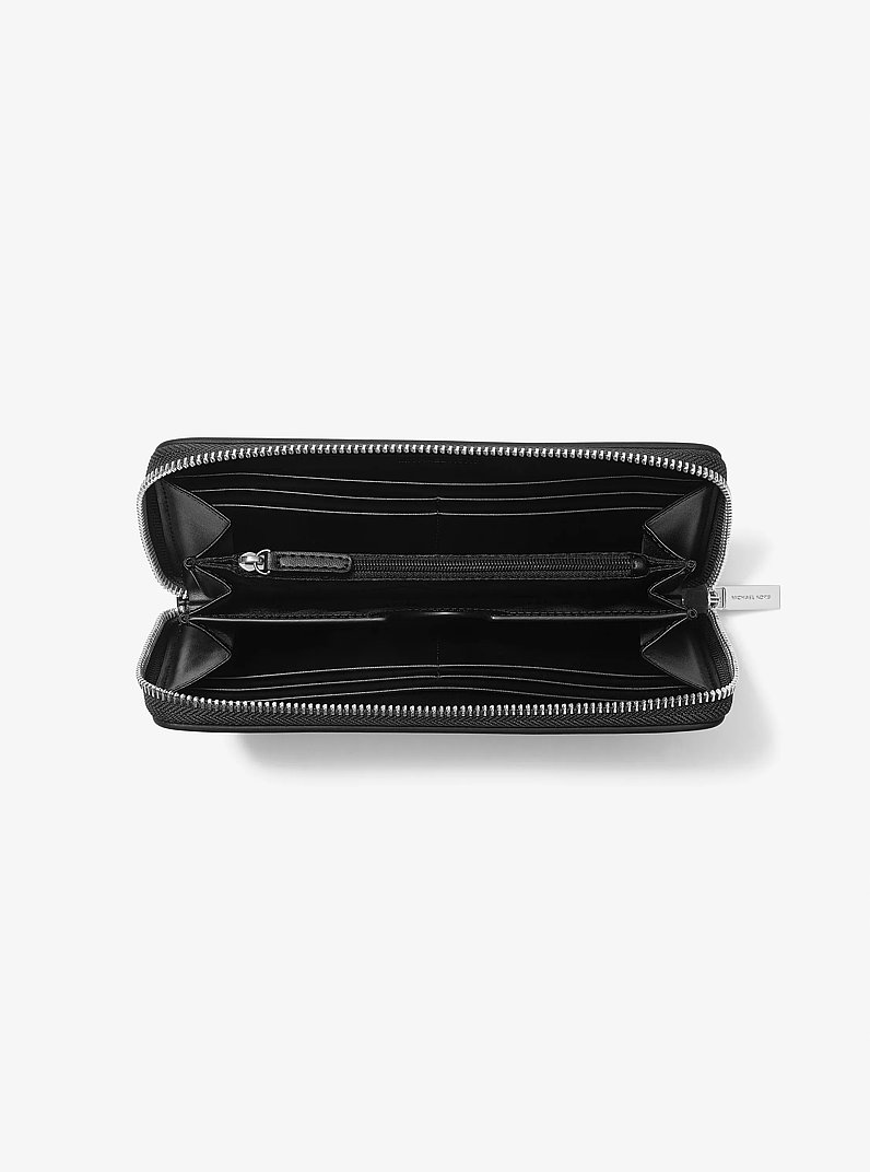 Varick Leather Zip-Around Wallet in BLACK | Michael Kors