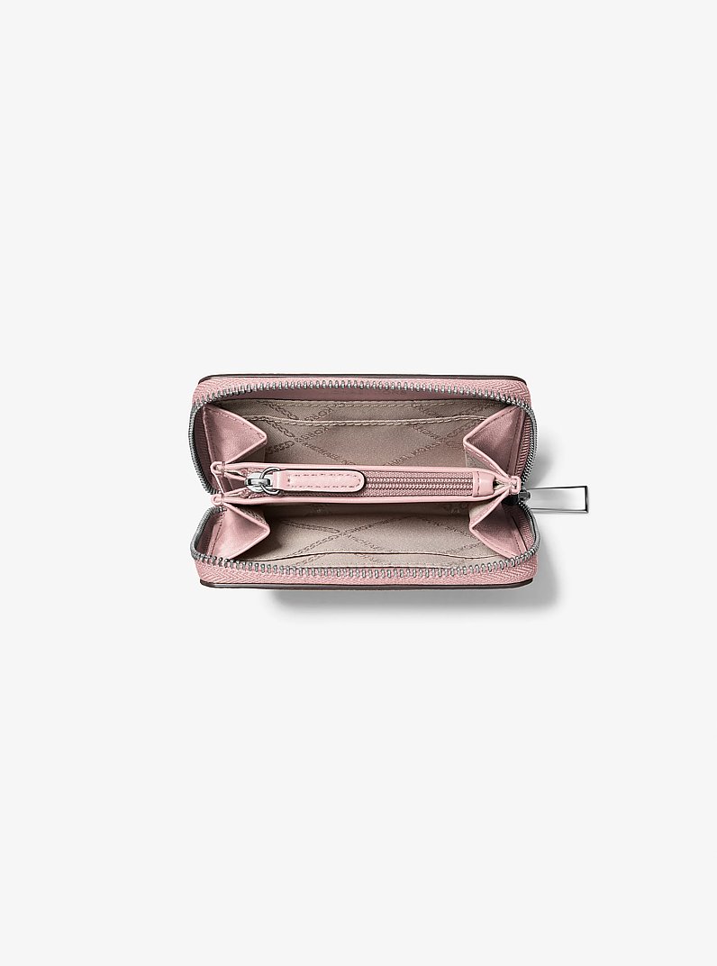 Jet Set Small Pebbled Leather Zip-Around Card Case in SMOKEY ROSE | Michael Kors
