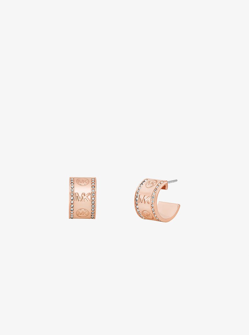 Pav&eacute; Logo Huggie Hoop Earrings in ROSE GOLD | Michael Kors
