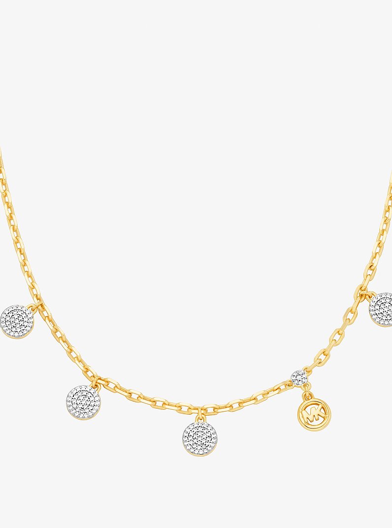 Brass Pav&eacute; Disk Charm Necklace in TWO TONE | Michael Kors