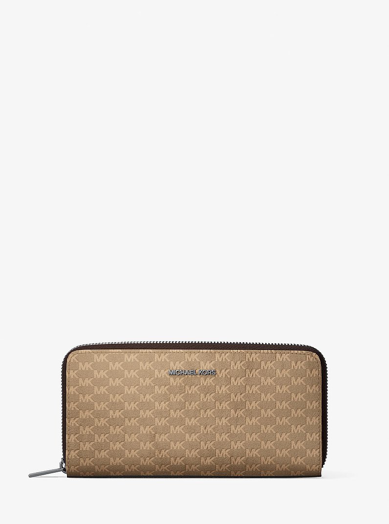 Cooper Logo Debossed Polyester Microsuede Zip-Around Wallet in CAMEL | Michael Kors