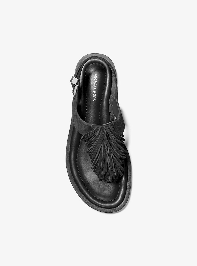Indra Fringed Suede Sandal in BLACK | Michael Kors