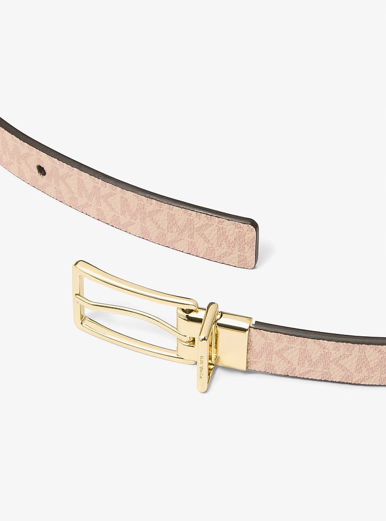 Cintur&oacute;n reversible de piel y lona con estampado de logotipos in VAINILLA | Michael Kors