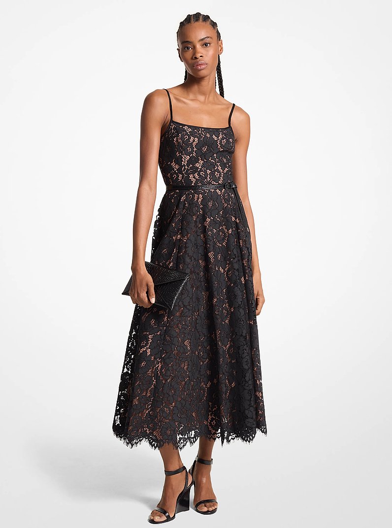 Floral Lace Midi Dress in BLACK | Michael Kors