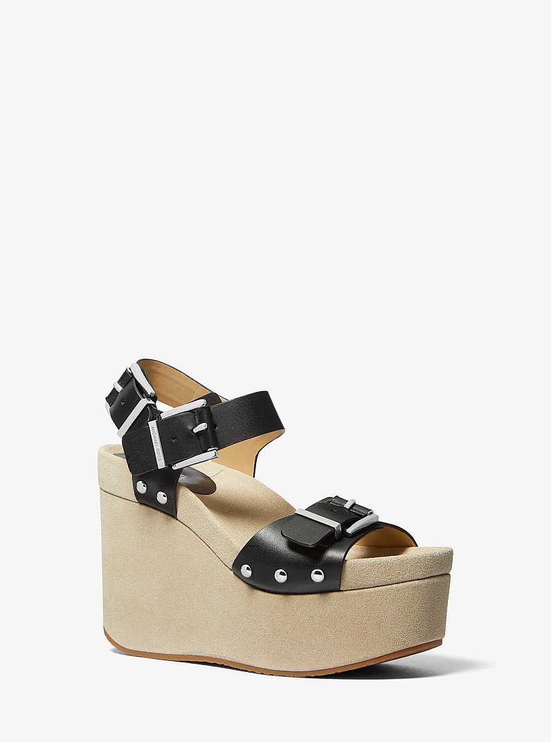 Colby Leather Wedge Sandal in BLACK | Michael Kors