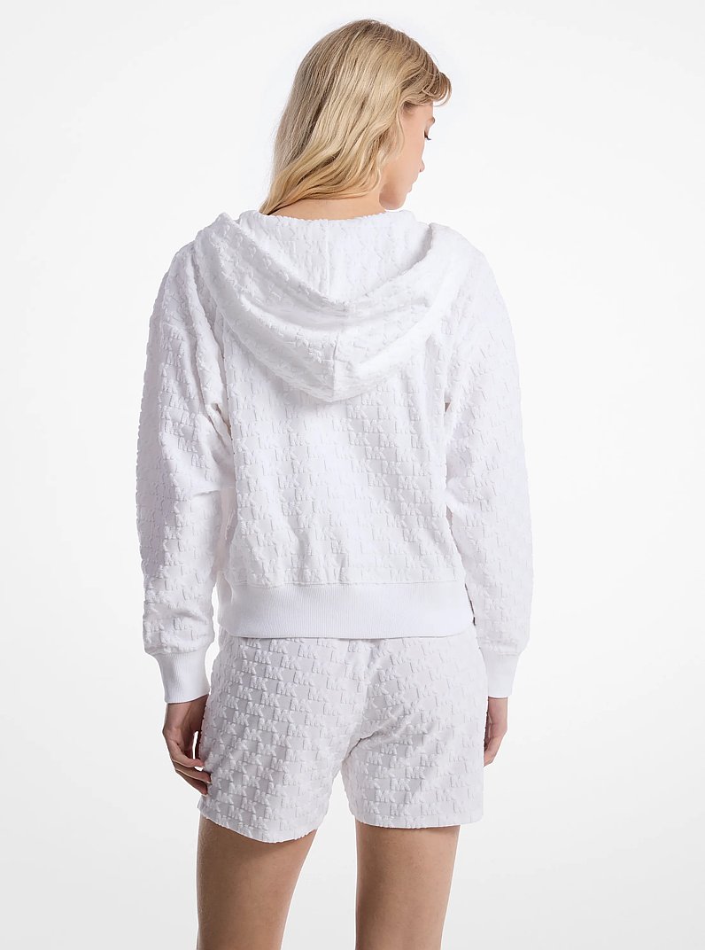 Logo Jacquard Terry Cropped Zip-Up Hoodie in WHITE | Michael Kors