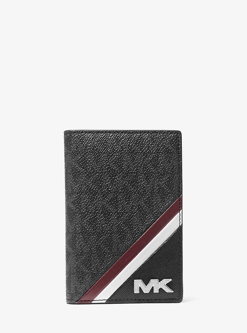 Rivington Striped Logo Bi-Fold Card Case in OXBLOOD | Michael Kors