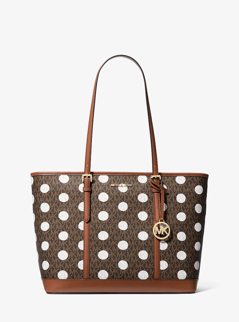 Jet Set Large Polka Dot Signature Logo Tote Bag in LUGGAGE | Michael Kors