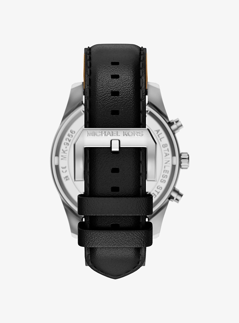 Oversized Lexington Silver-Tone and Leather Watch in BLACK | Michael Kors