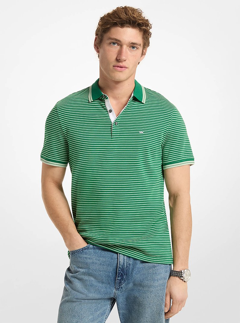 Greenwich Striped Cotton Polo Shirt in PALMETTO | Michael Kors