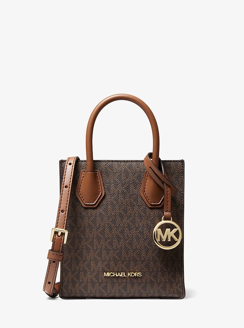 Mercer Extra-Small Logo and Leather Crossbody Bag in BROWN | Michael Kors