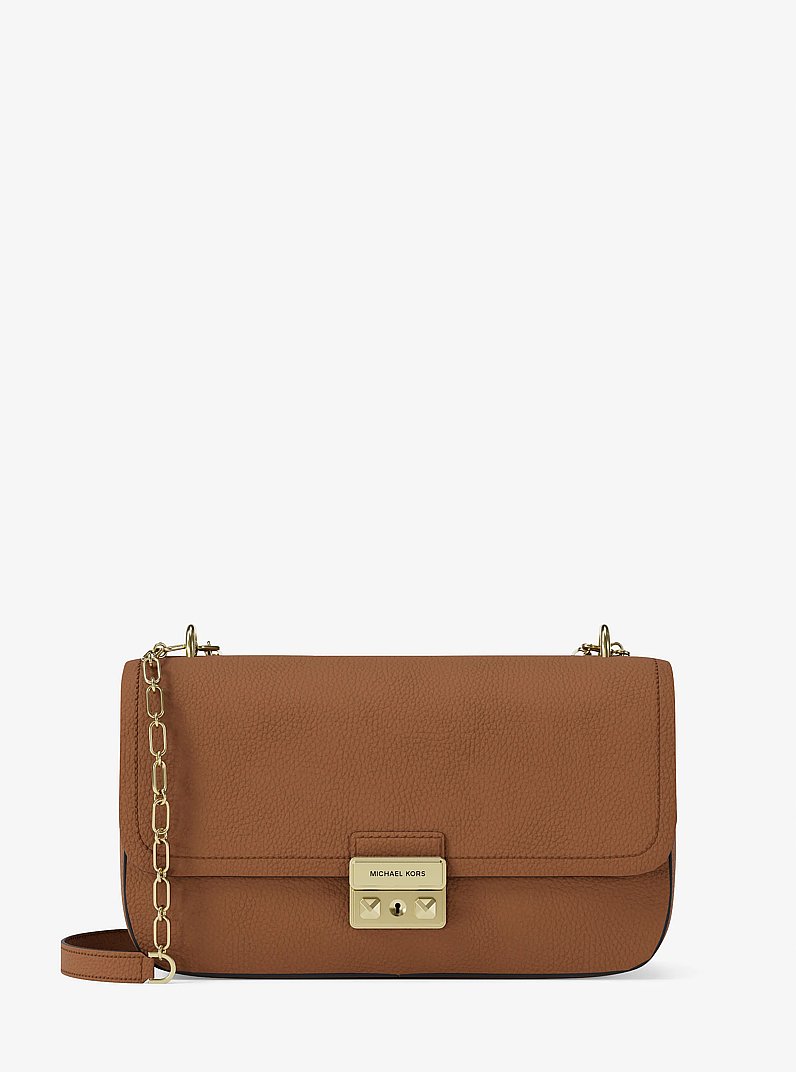 Tribeca Large Pebbled Leather Shoulder Bag in LUGGAGE | Michael Kors