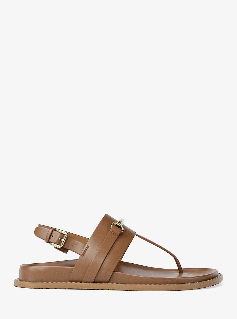 Carson Leather T-Strap Sandal in LUGGAGE | Michael Kors