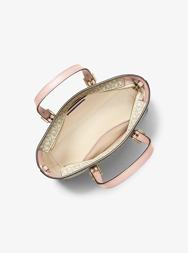 Wandelbare Umh&auml;ngetasche Quinn Small mit Signature-Logomuster in VANILLE/ZARTROSA | Michael Kors