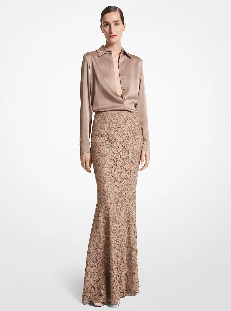 Spitzenrock aus Baumwollmischgewebe mit Blumenmuster und Schwalbenschwanz in TAUPE | Michael Kors