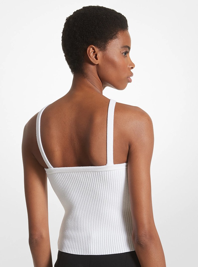 Stretch Viscose Cross-Neck Tank Top in OPTIC WHITE | Michael Kors