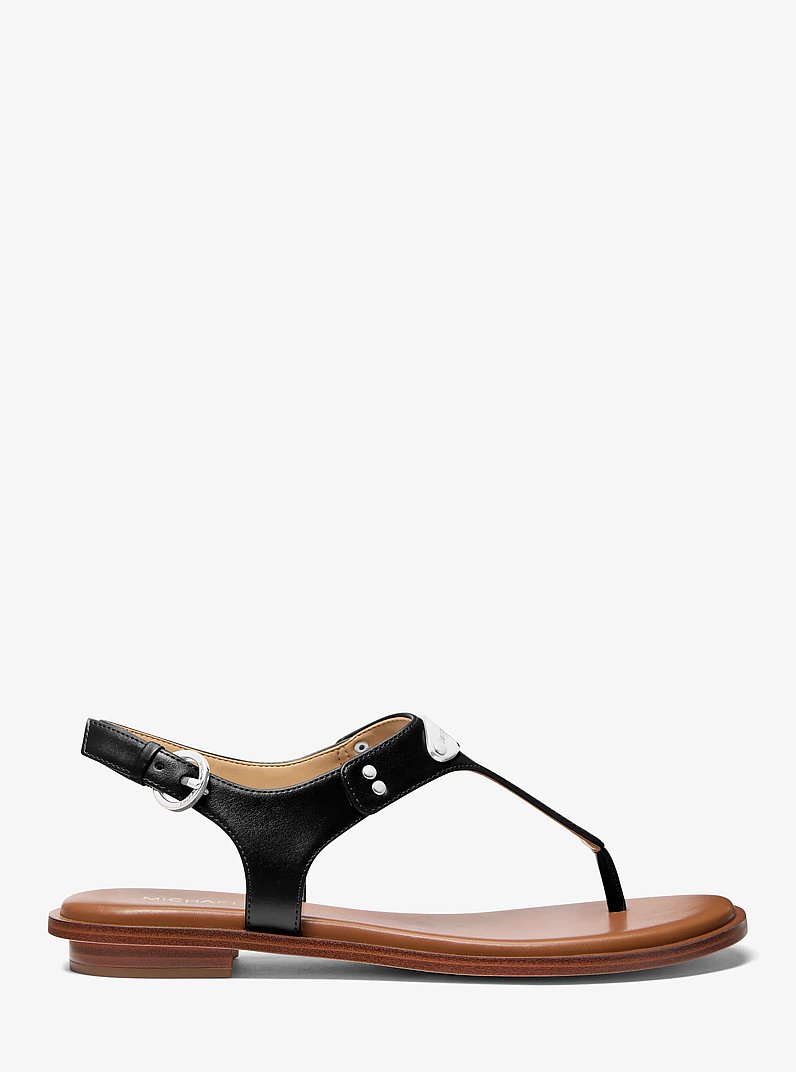 Logo Plate T-Strap Sandal in BLACK | Michael Kors