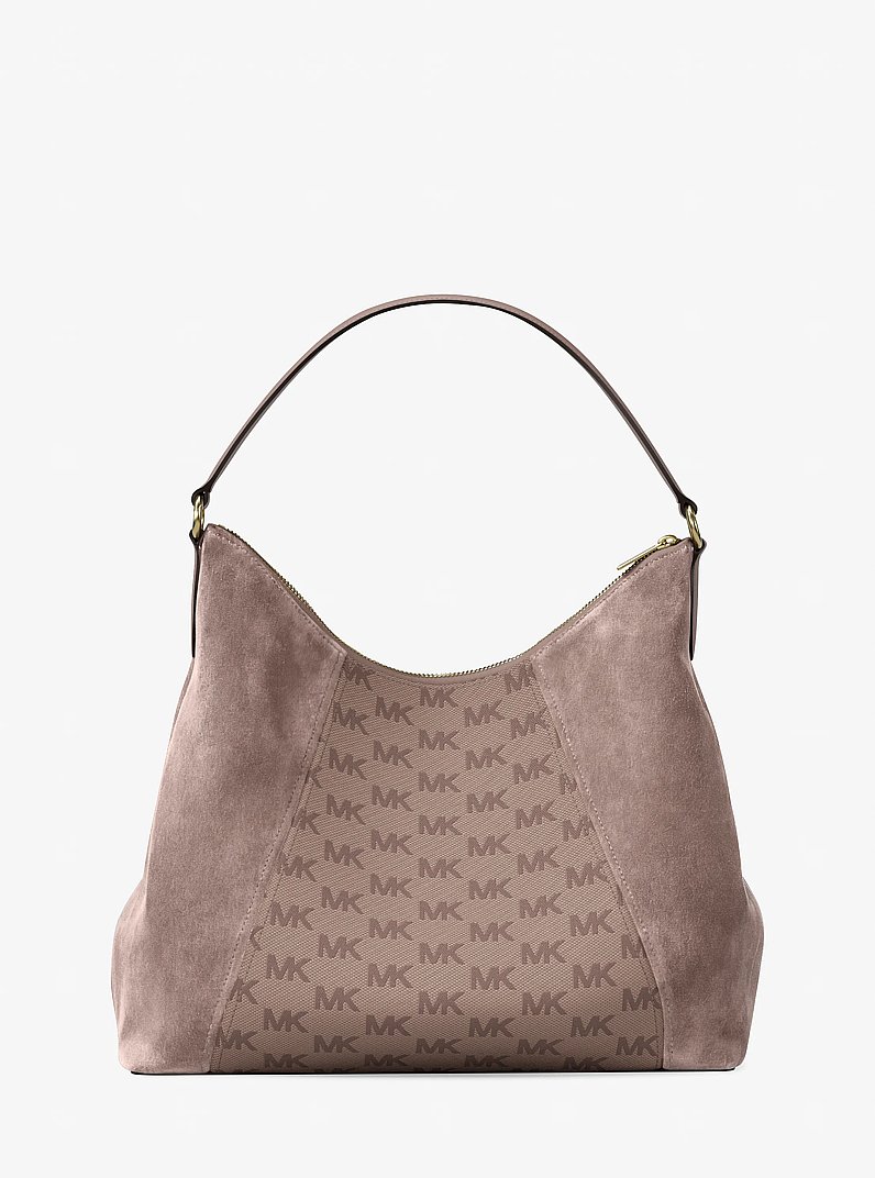 Sienna Large Logo Jacquard and Suede Convertible Shoulder Bag in SOFT PINK | Michael Kors