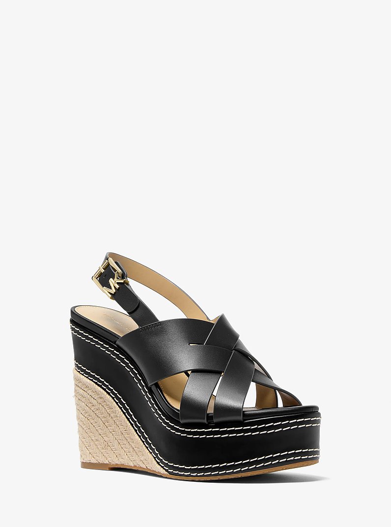 Nora Leather Wedge Sandal in BLACK | Michael Kors