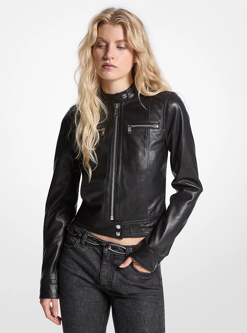 Leather Jacket in BLACK | Michael Kors