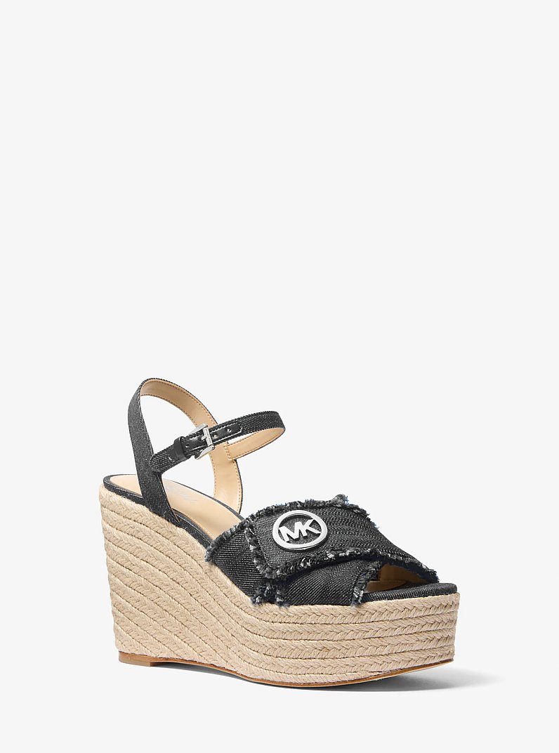 Hannah Denim Wedge Sandal in BLACK WASH | Michael Kors