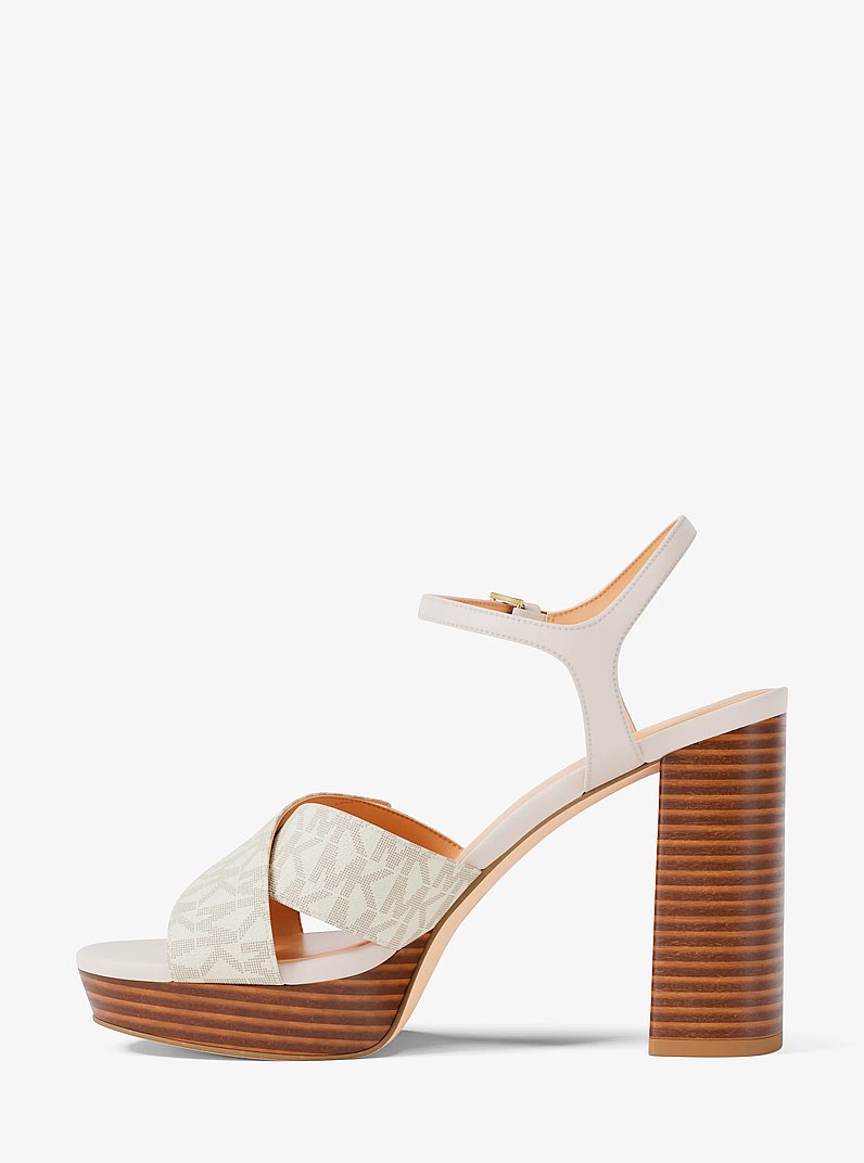 Hannah Signature Logo Platform Sandal in VANILLA | Michael Kors