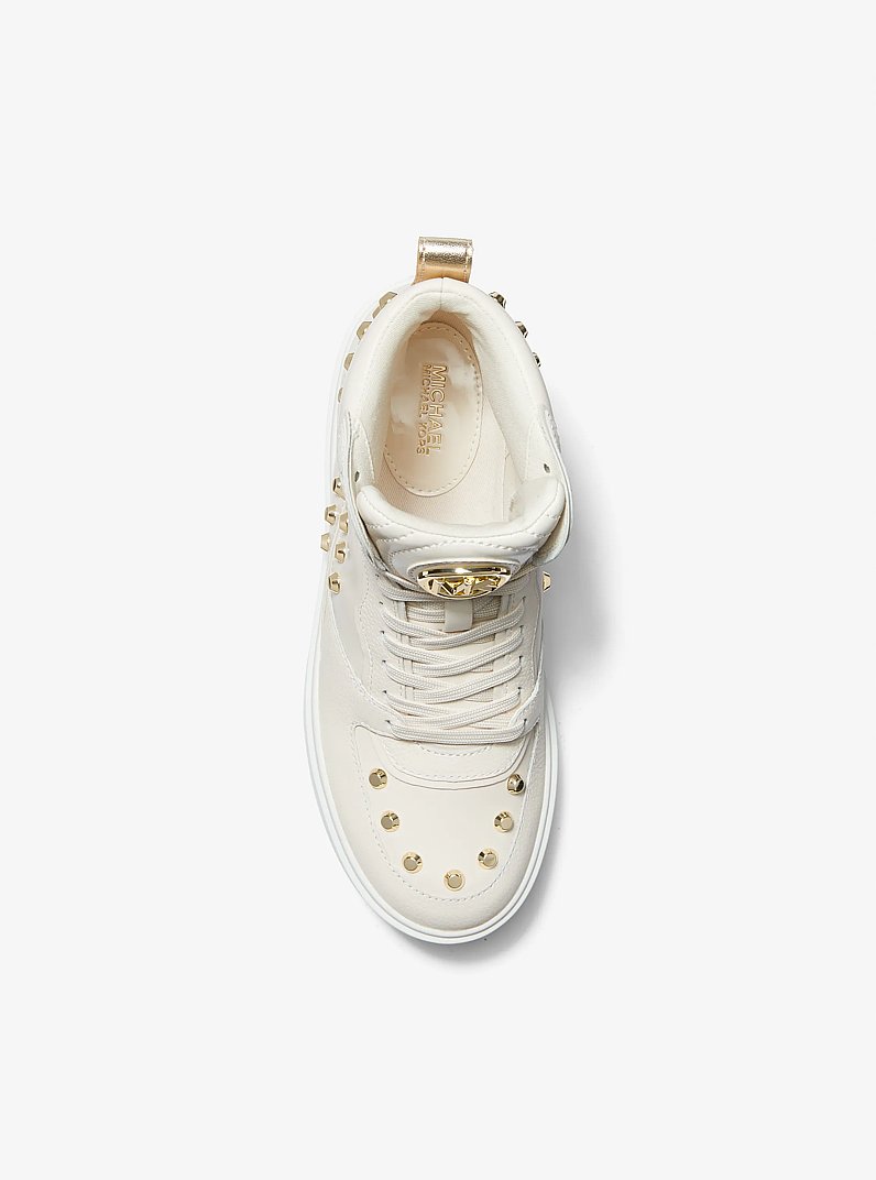 Emmett Studded Stripe Leather High-Top Sneaker in LT CREAM | Michael Kors
