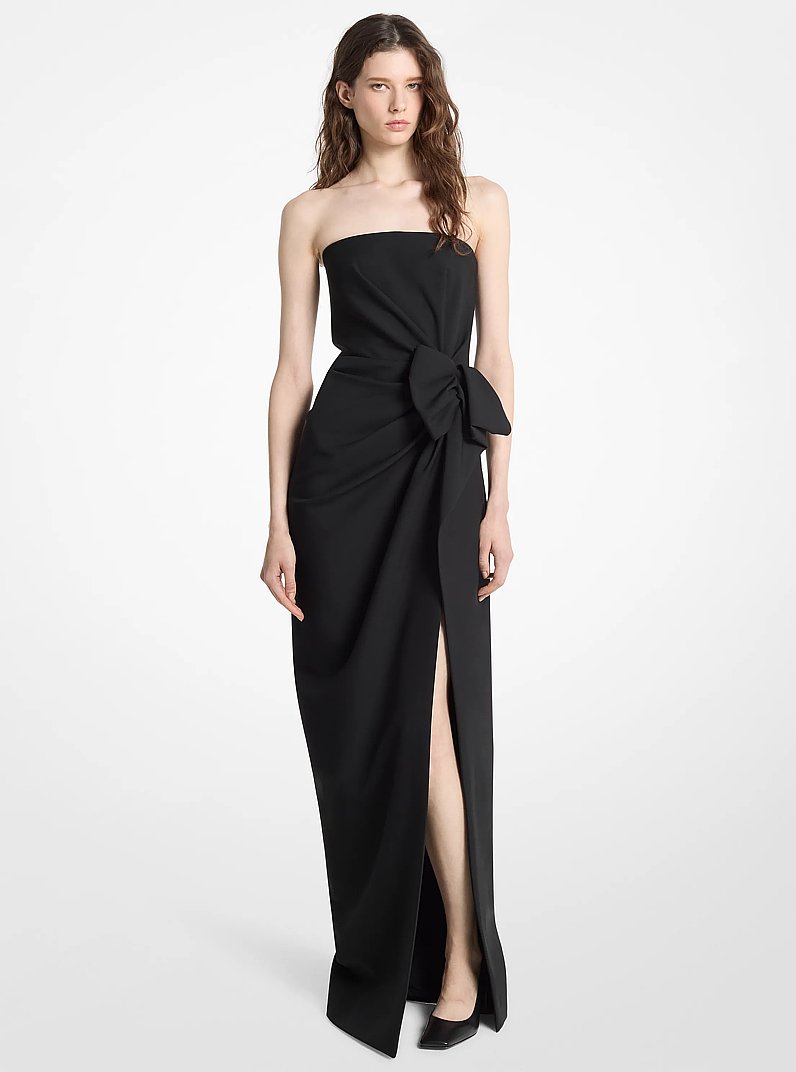 Wool Broadcloth Origami Strapless Dress in BLACK | Michael Kors