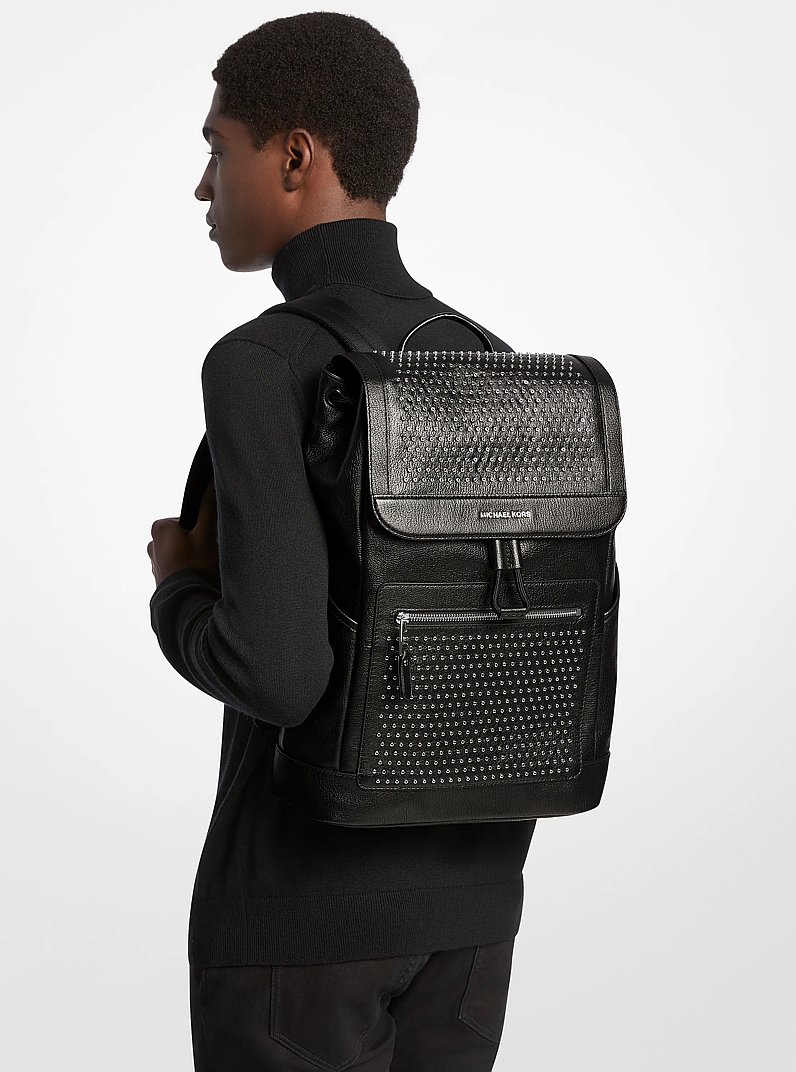 Hudson Medium Grommeted Leather Backpack in BLACK | Michael Kors
