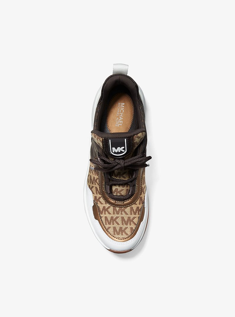 Olympia Logo Jacquard and Metallic Leather Trainer